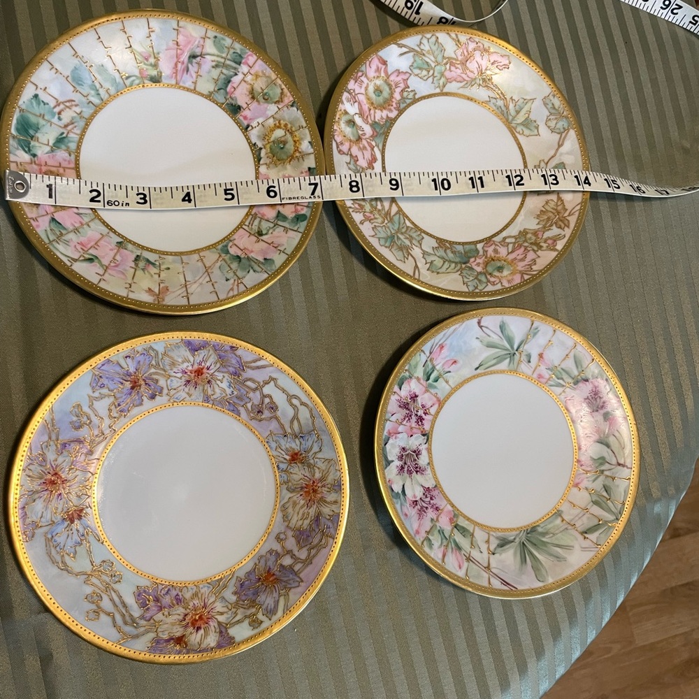 Fine Porcelain Floral Bread/Dessert Plates in Pastel Floral and Gold